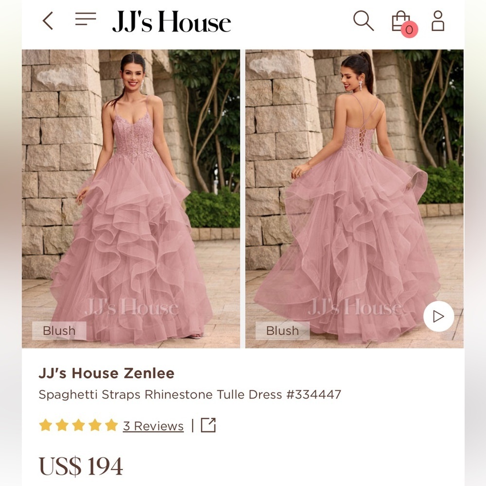 JJ’s House Zenlee Blush Tulle Prom Dress NWT Size 16